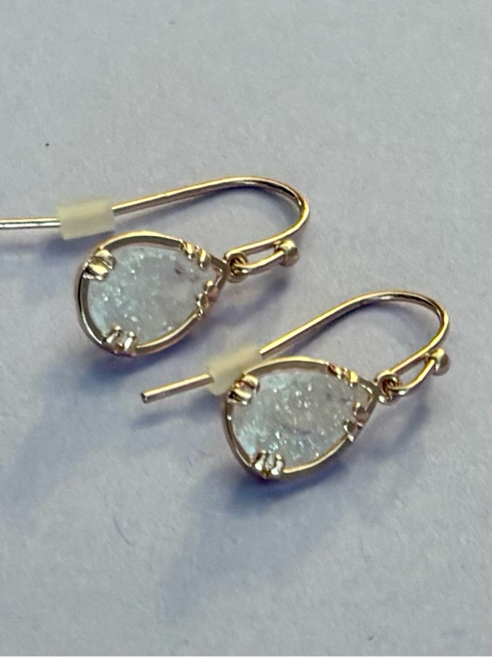 Gold Teardrop Druzy Drop Earrings - White